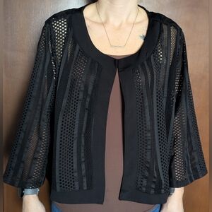 Ashley Stewart Black Lace Open Front Cropped Jacket Cardigan NWT Size 22/24